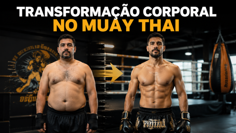 praticante de Muay Thai em treino de transformação corporal no saco de pancadas