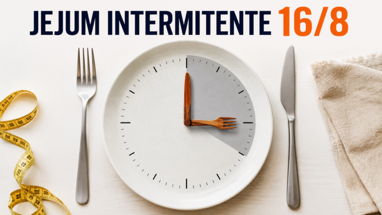 Jejum 16/8: relógio e prato vazio representando a janela de jejum intermitente