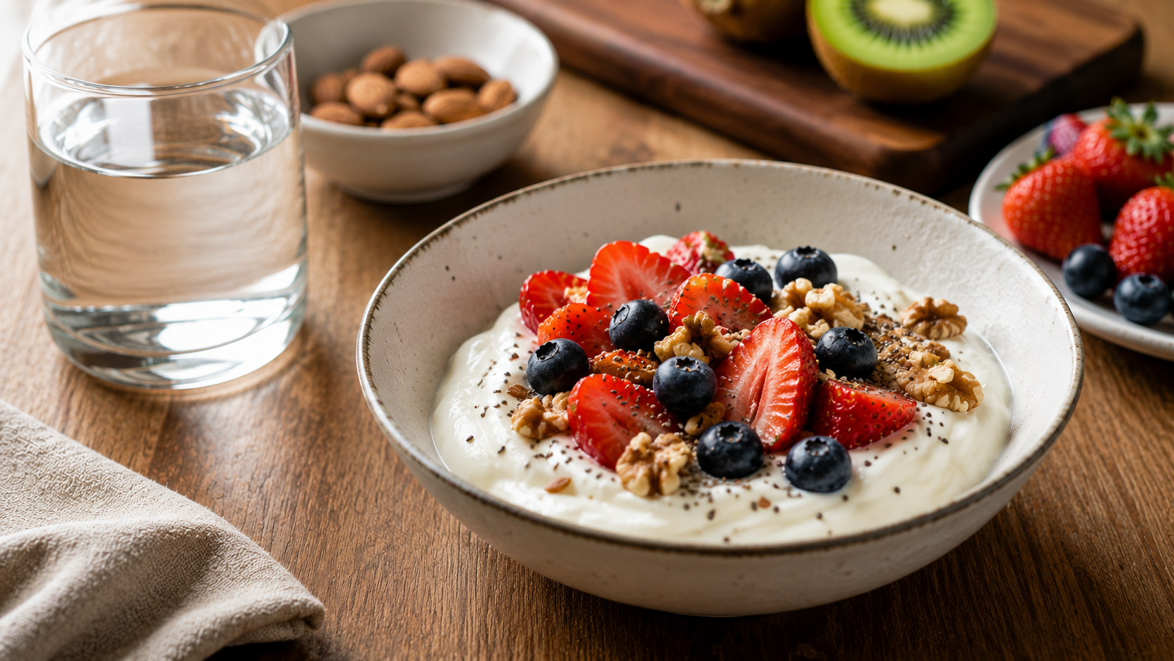 Como quebrar o jejum: prato leve com fruta e iogurte natural