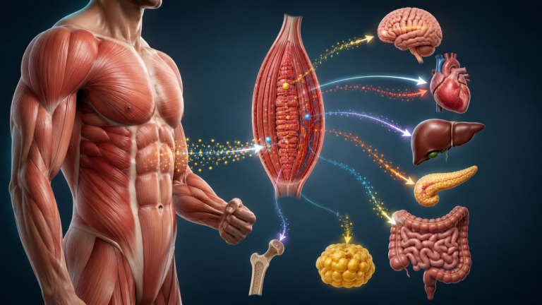 Órgão metabólico: ilustração do músculo esquelético e sua conexão com outros órgãos